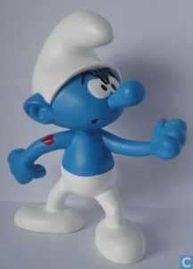 Het komt tot een handgemeen wanneer Potige Smurf in de Smurfse Rand een brood wil bestellen in het Smurfs.  "Hier spreekt men Smurfs!".